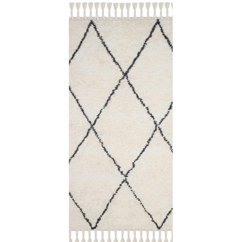 Tapis ivoire / gris en laine touffeté à la main Powell, Tapis de couloir 2 pi 3 po x 8 pi