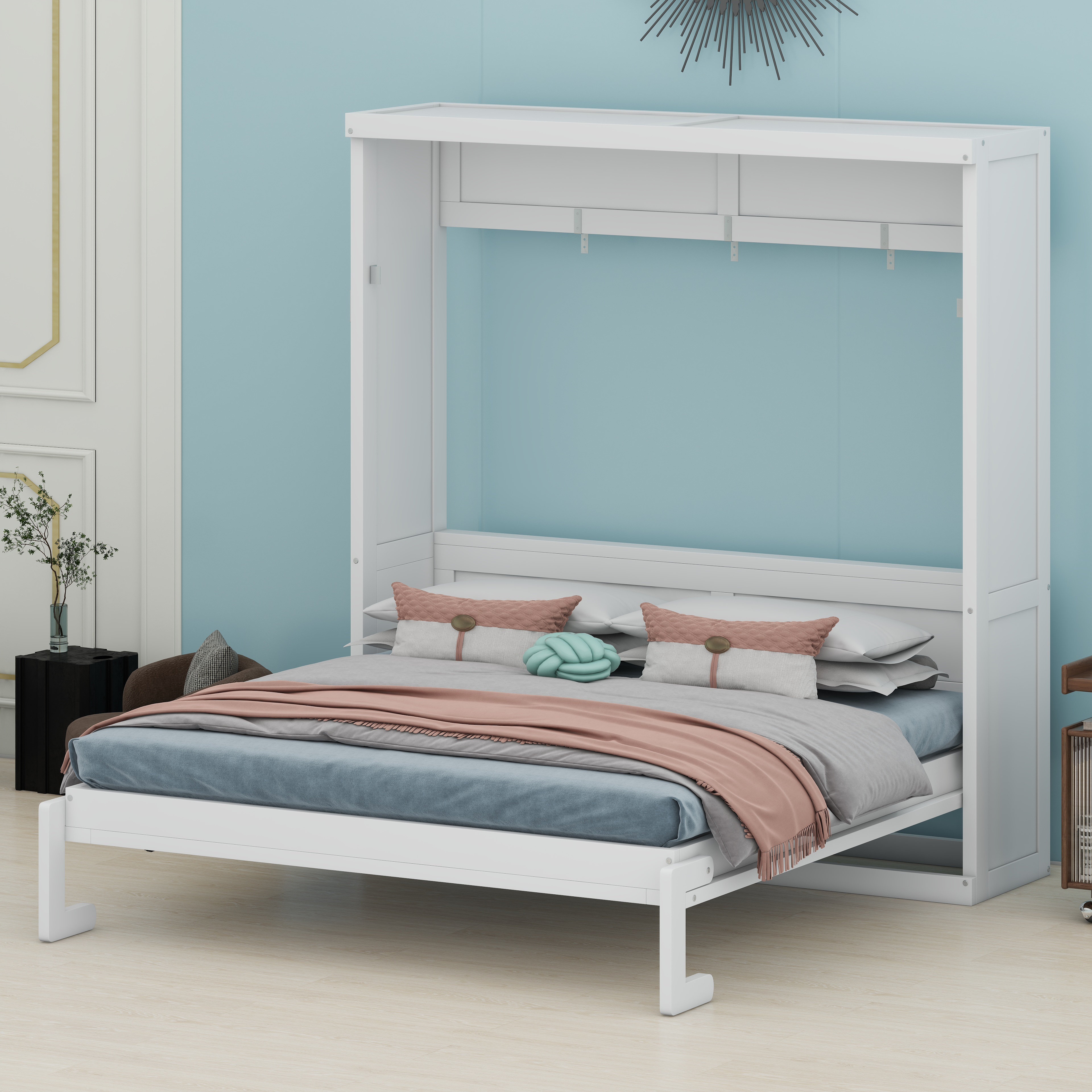 Latitude Run® Modern Folding Bed System with Hidden Cabinet Integration ...