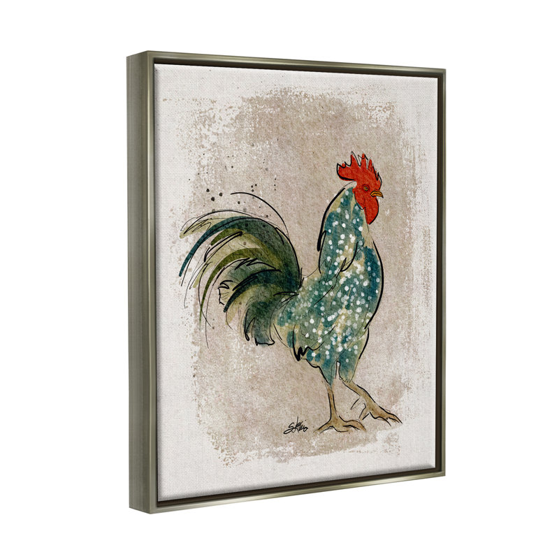 Poule mouchetée, oiseau de campagne - impression, H 21 po x l 17 po x P 1,7 po, Cadre flottant gris lustré