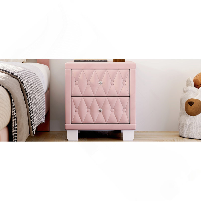 Mahzbin Velvet Nightstand with 2 Drawers, Pink