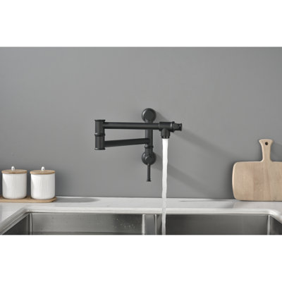 Robinet de robinet mural à fixation murale en noir mat, bras pivotant moderne en laiton avec design pour robinet de cuisine, installation d'eau douce et goutte à goutte noire - Fonctionnement