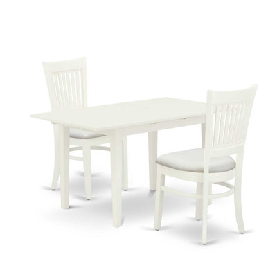 3-Piece Linen White Finish Rectangular Solid Wood Top With Butterfly Leaf Dining Table Set