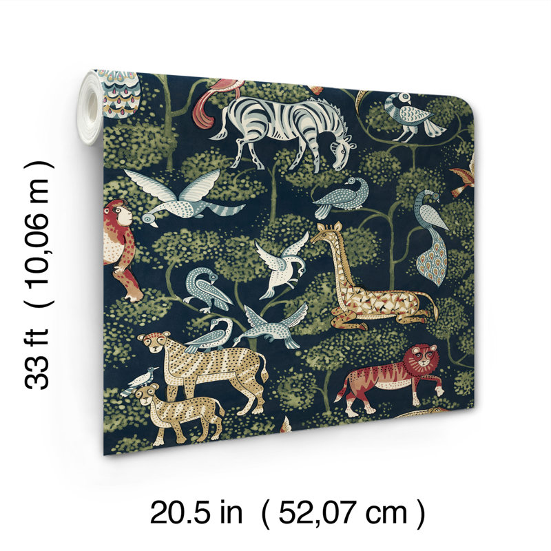 Rigby Jungle Animals Wallpaper, Navy
