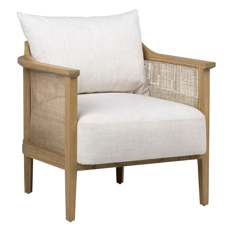Miera Polyester Blend Upholstered Mindi Wood Accent Chair w/ Rattan Accents