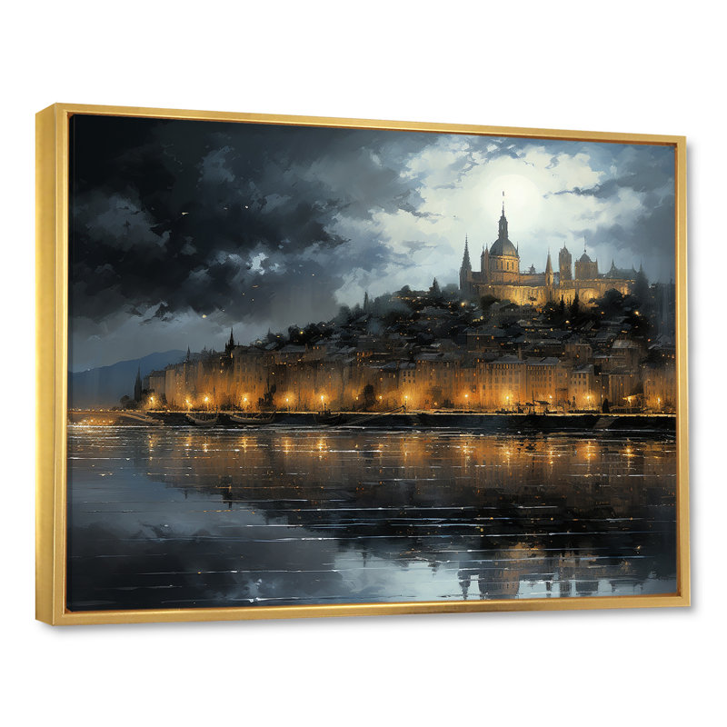 «French City of Lyon Landscape I», reproduction sur toile, Cadre flottant doré, H 34 po x l 44 po x P 1,5 po
