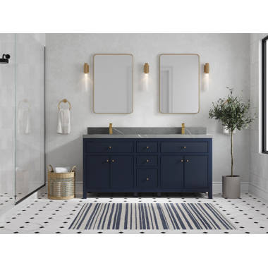 Farmhouse 72 in Double Sink Bathroom Vanity in Grey with Calacatta Gold  Quartz Countertop