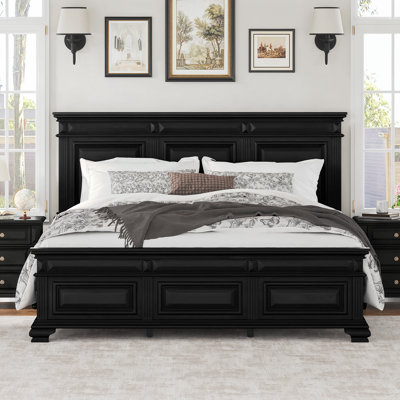 Abner Vintage Solid Wood Platform Bed Frame With Headboard And Sturdy Legs