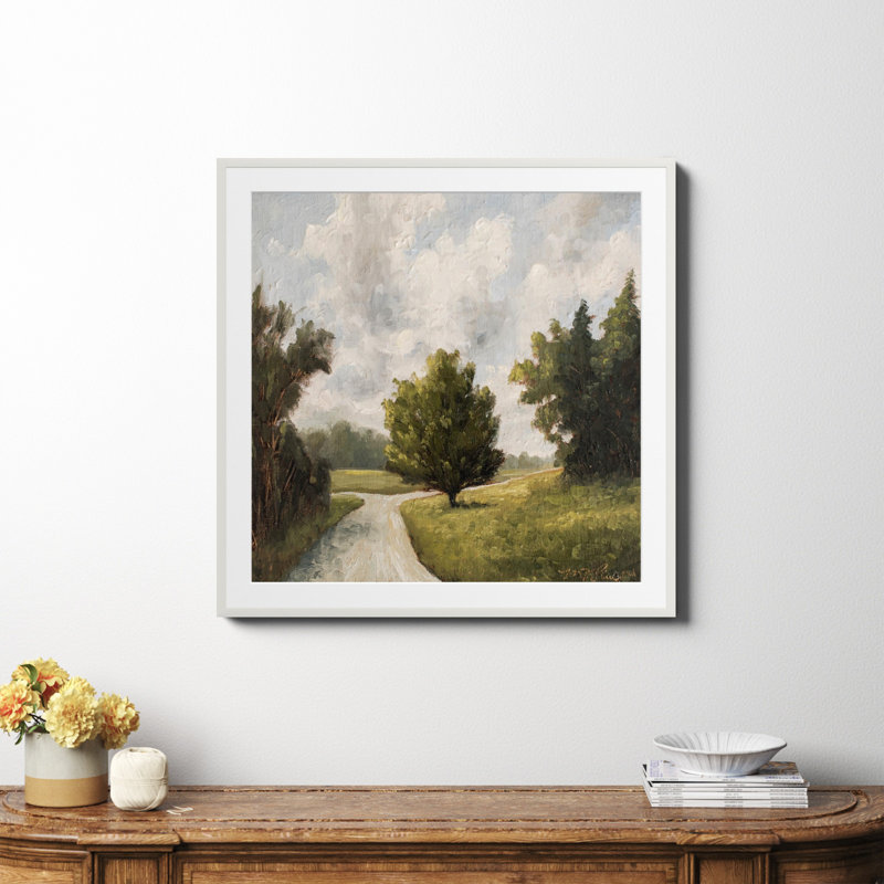 «Around The Bend» encadré par Miss Mustard Seed, peinture, Oui, Papier avec cadre blanc, H 36 po x l 36 po x P 0,75 po