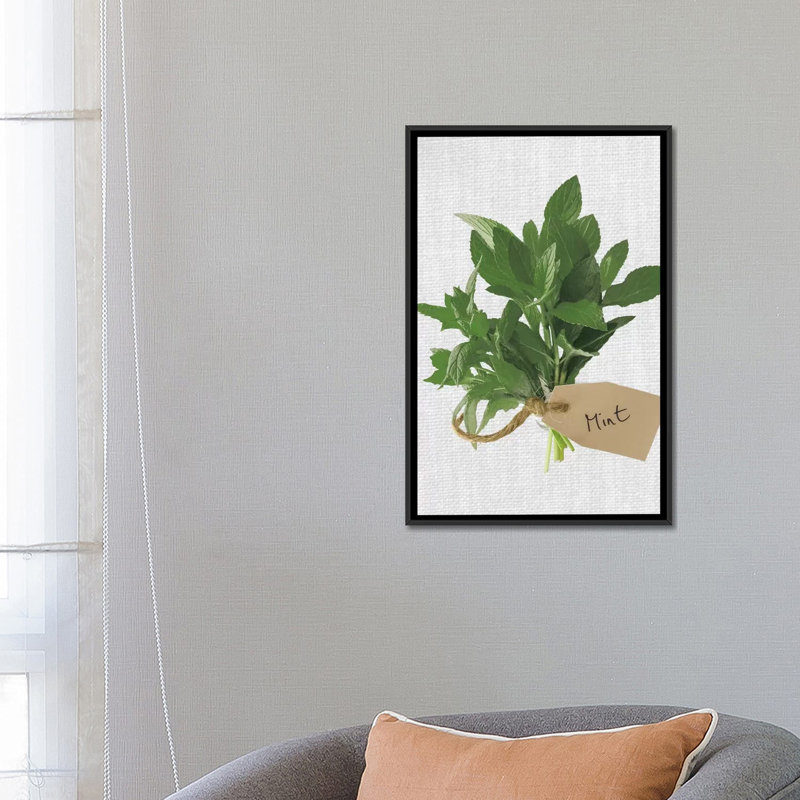 « menthe », impression sur toile, H 26 po x l 18 po x P 1,5 po, Toile avec cadre noir, Pas de tapis