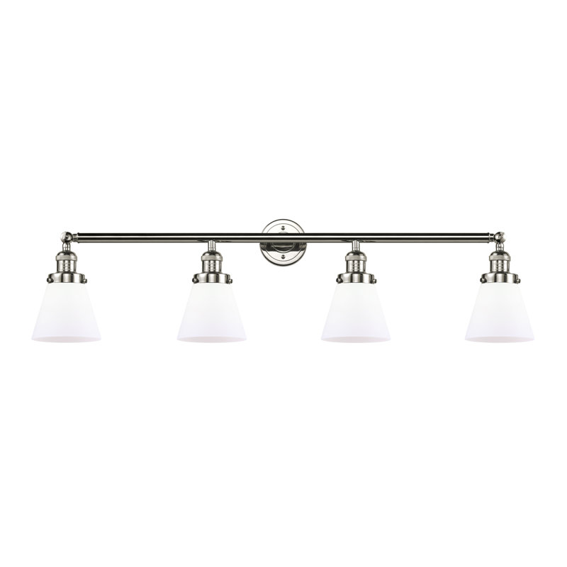 Cone 4 Light Bath Vanity Light, Matte White, Incandescent, Polished Nickel