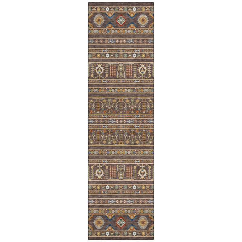 Machine Washable Indoor/Outdoor Boruta ACN2244 Navajo Rug, Runner 2'3" x 7'6"