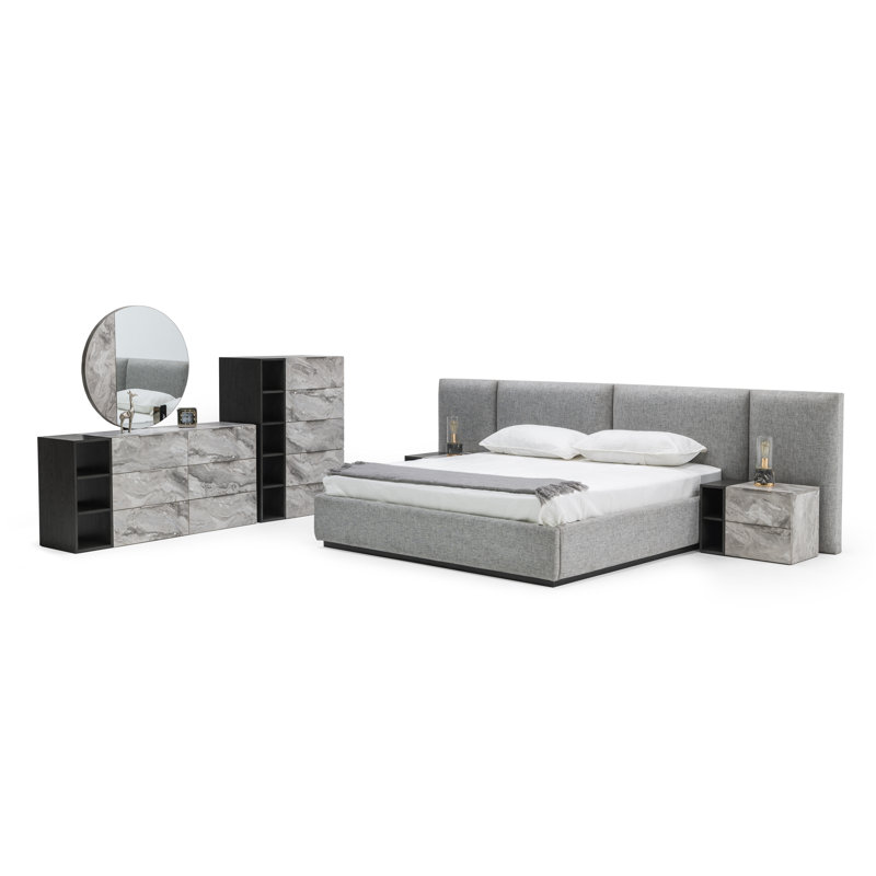 Ensemble de chambre configurable avec lit plateforme tapissier Oteri