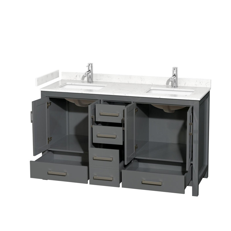 Sheffield 60" Bathroom Vanity Set No Mirror, Dark Gray, Carrara Cultured Marble