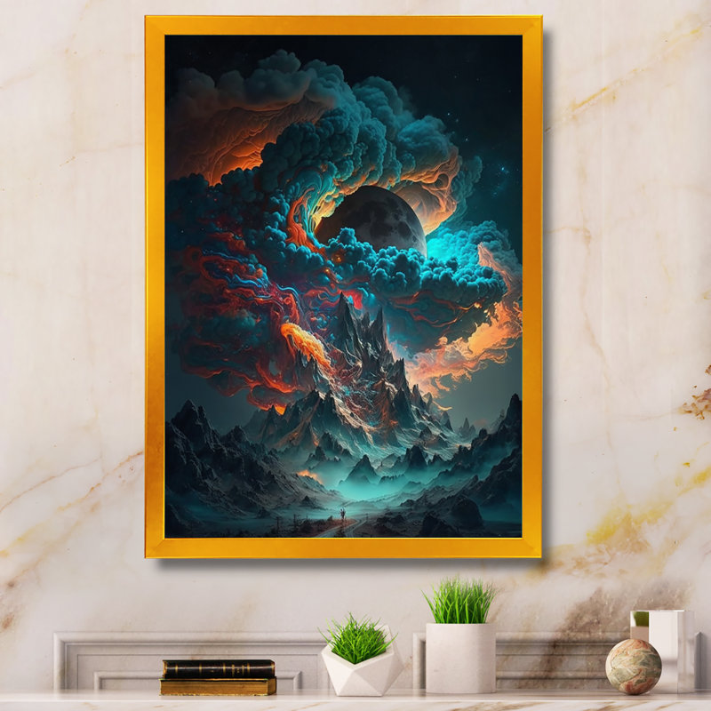 «Futuristic Landscape Galaxy II», reproduction sur toile, H 20 po x l 12 po x P 1 po, Encadrement doré