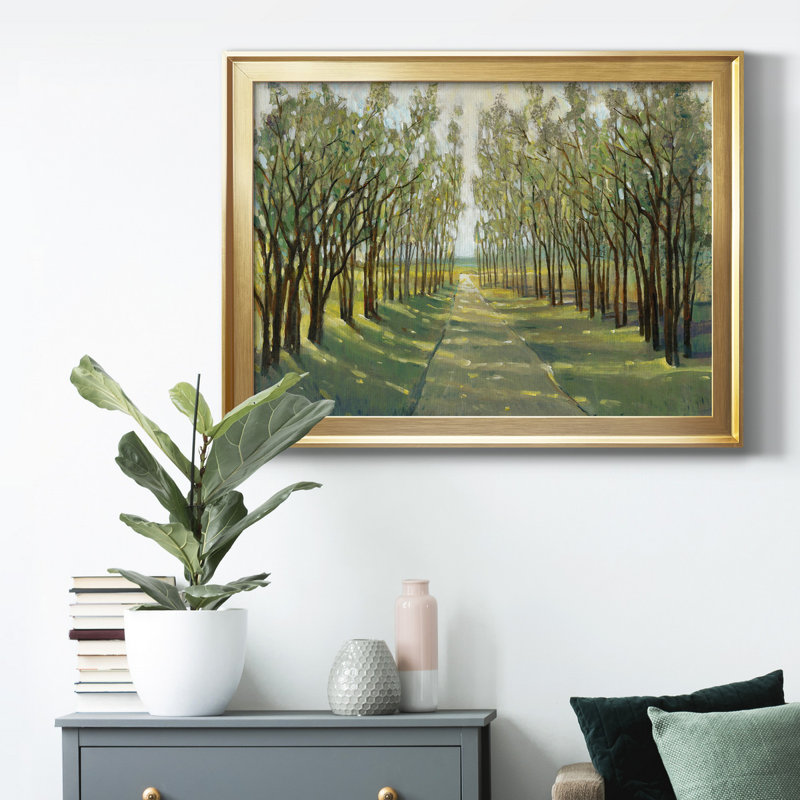 Chemin forestier - Peinture encadrée, Or, H 30,5 po x l 42,5 po x P 1 po, Pas de tapis
