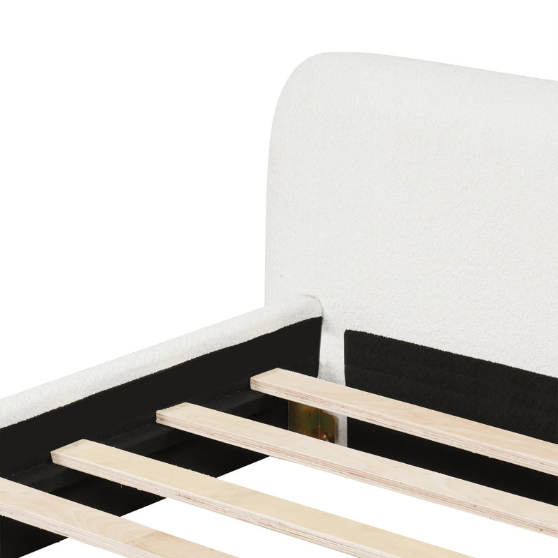 Très grand lit tapissier blanc Bouce - structure en bois de bouleau, capacité de 600 lb, sans sommier