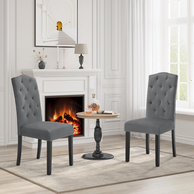 Norge 49cm H Velvet Upholstered Parsons Chair, Dark Grey Velvet