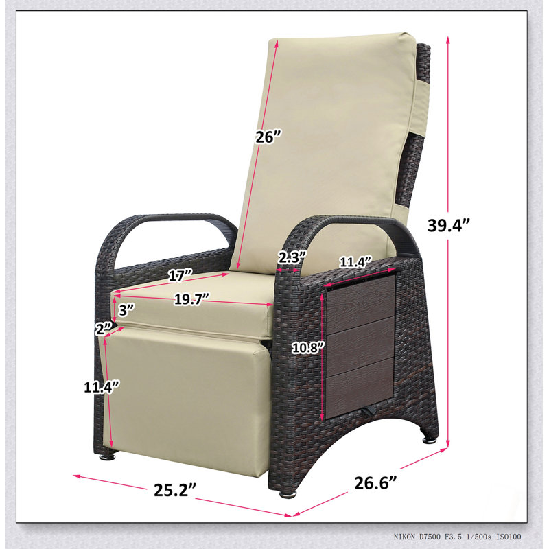 Outdoor Recliner Chair With PE Wicker, Adjustable Backrest, And Removable Cushion For Patio Relaxation, Khaki