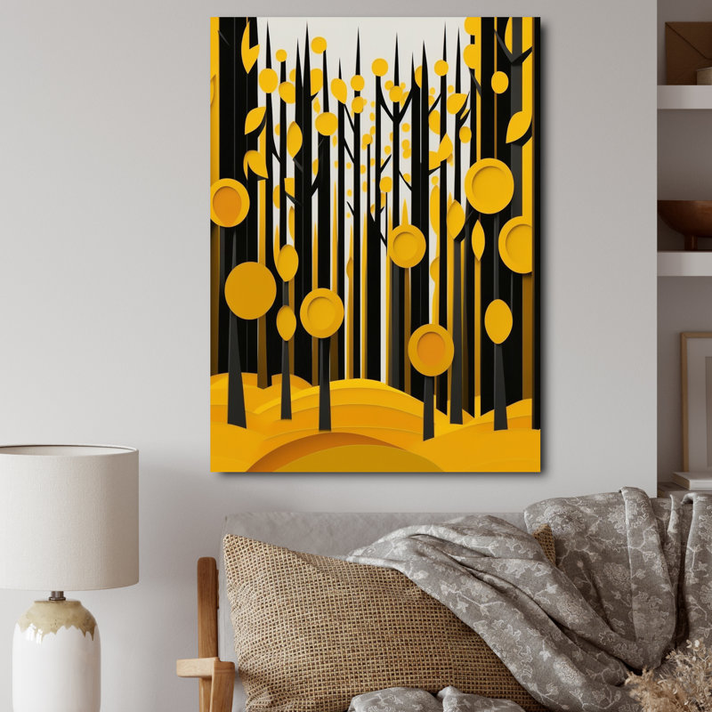 «Abstract Yellow Forest Quill Minimalisme», reproduction sur toile, H 20 po x l 12 po x P 1 po, Toile tendue