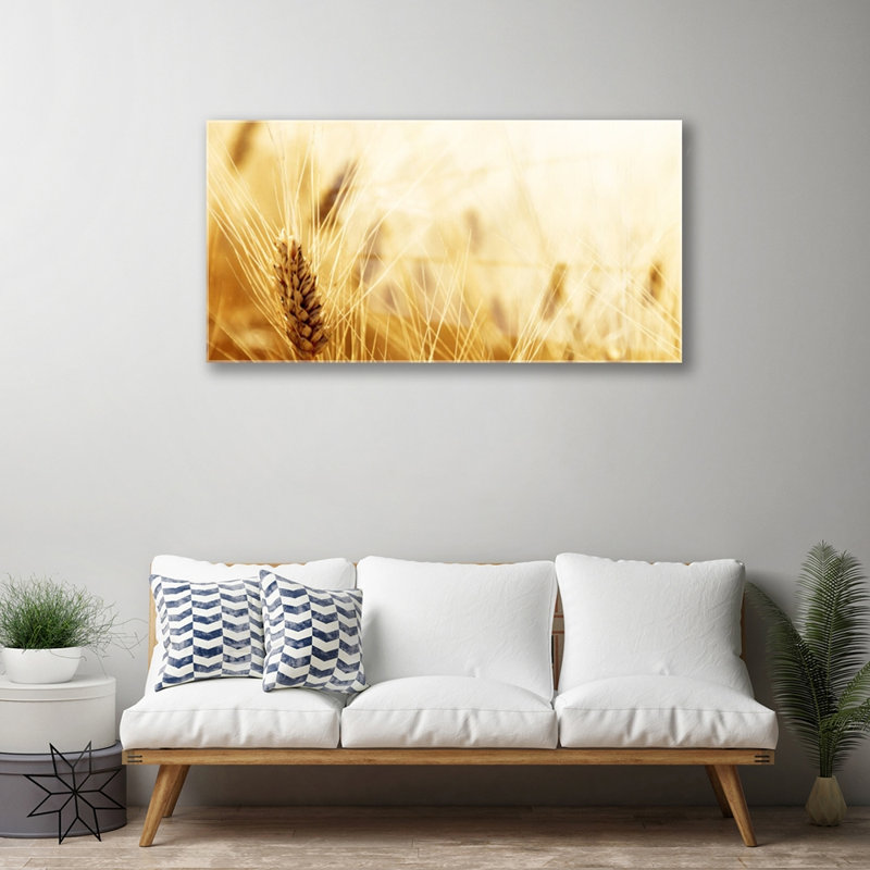 Glass Print Wall Art 100X50cm Image Printed On Glass Decorative Wall Picture Behind Toughened / Tempered Safety Real Glass For Kitchen & Living Room Theme: Wheat Floral
