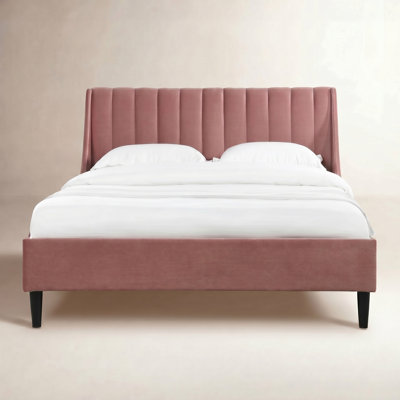 Helaina Velvet Upholstered Wingback Bed