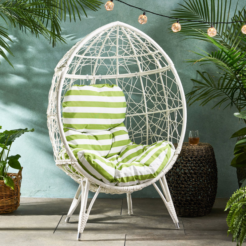 Teardrop Chair - Exquisite Outdoor Seating With White + Cushion, Abstract Design, Faux Over Iron, Long-Lasting Finish, 30.38" X 38.5" 58.85 Stylish Water- , 30.38In 38.5In 58.85In