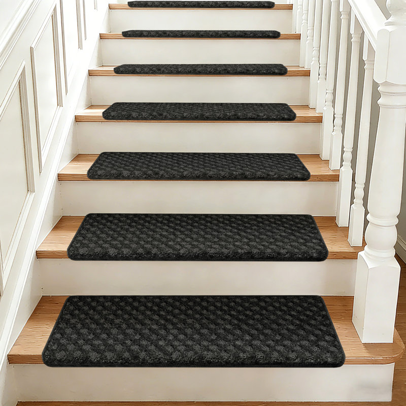 Ensemble de 12 tapis en polypropylène Bullnose Mini Diamond Trellis, Noir