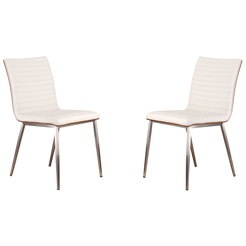 Glenwhirry Upholstered Side Chair in Stainless Steel, White, Silver, 6