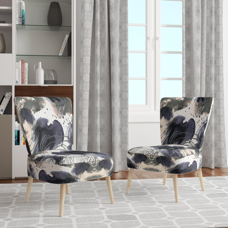Abstract Pattern With Blue & Golden Textures II - Upholstered Contemporary Side Chair, Collage Art Accent Chair