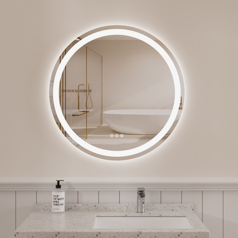 Round Frameless LED Bathroom Vanity Mirror, 32" x 32"