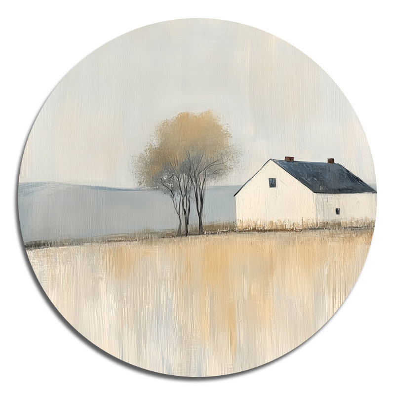 Ferme isolée et arbre - Décoration murale en métal de style campagne, H 36 po x l 36 po
