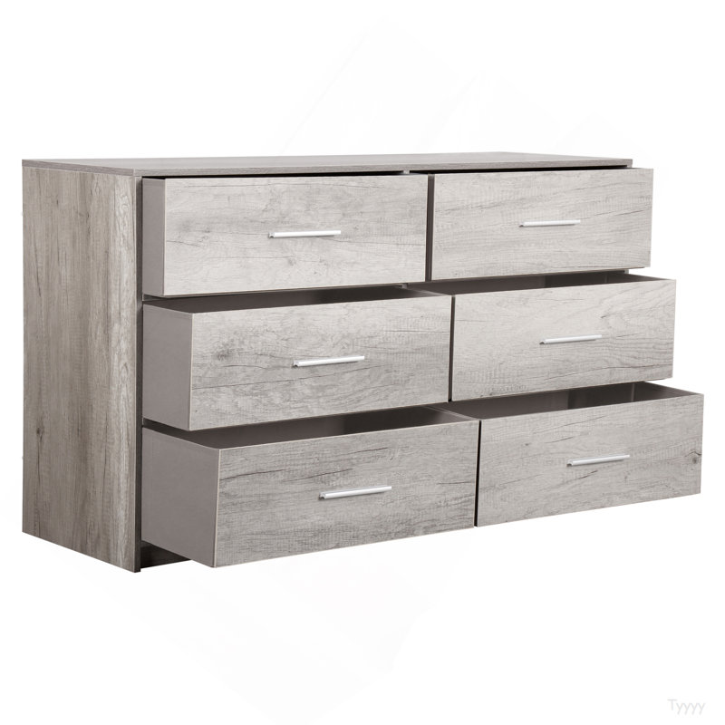 6-Drawer Dresser With Large Fabric Drawers, Grey, Gray