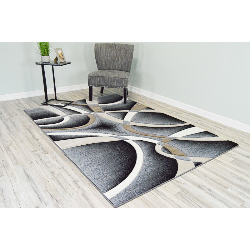 Tapis abstrait McCampbell, Rectangle 2 pi x 8 pi, Sable / gris