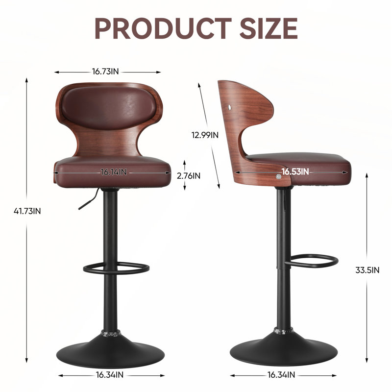 Ensemble de 2 tabourets de bar pivotants à hauteur réglable avec dossier, repose-pieds et revêtement en similicuir pour plus de confort et de style