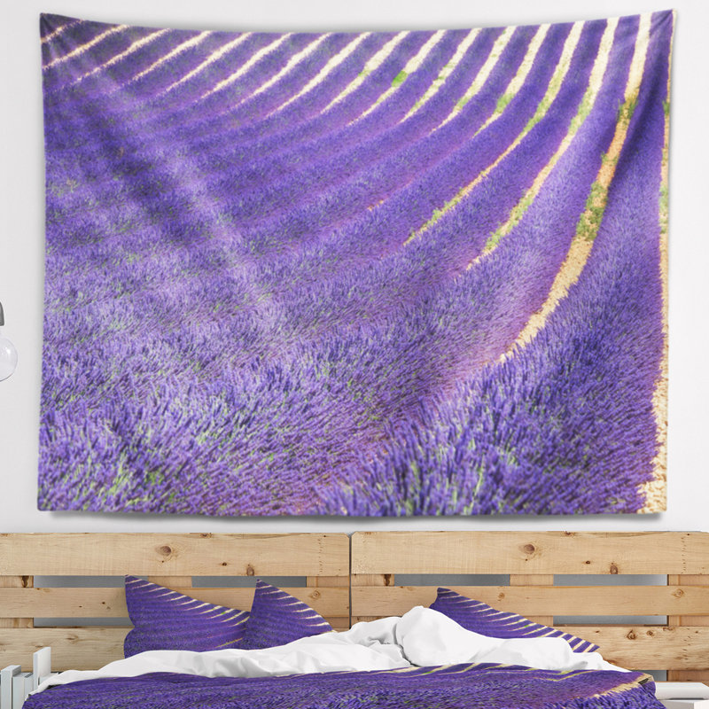 Paysage, lavande, champs en fleurs, tapisserie, H 32 po x l 39 po