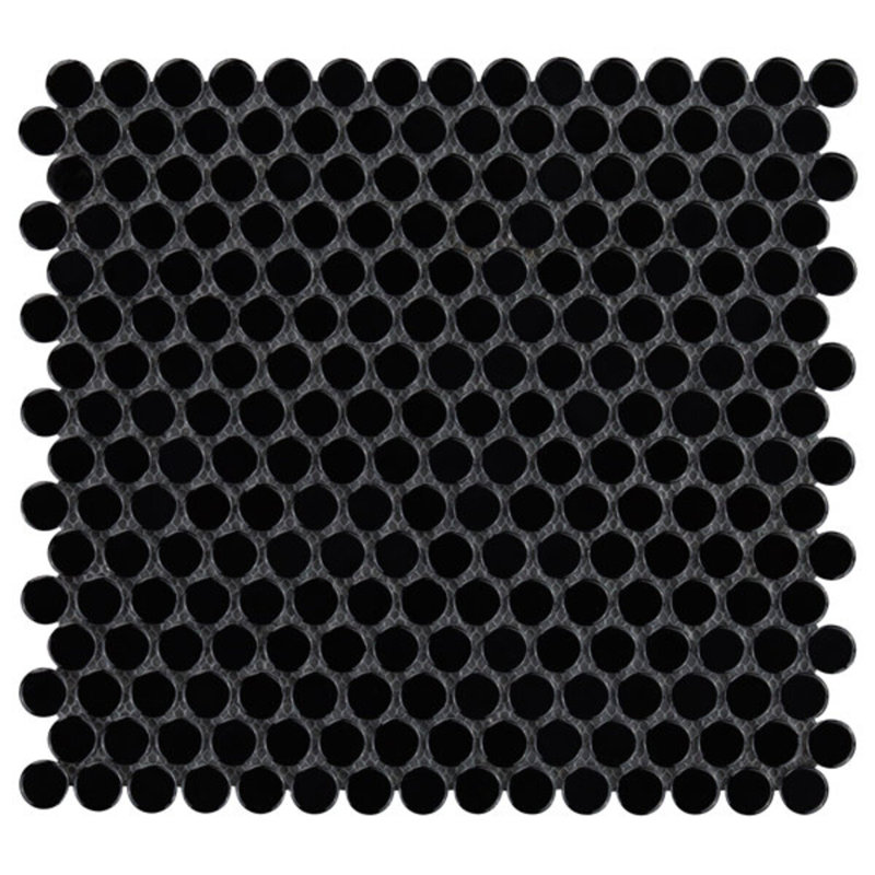 Eden 2.0 Modern Rimmed Penny Round Polished Porcelain Mosaic, Black