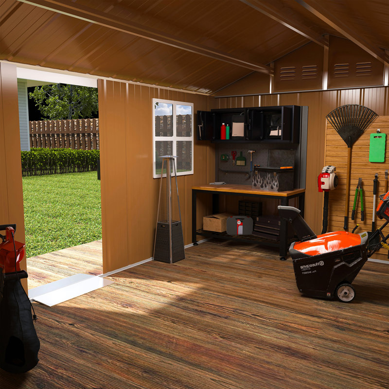 12X8 Ft Heavy-Duty Metal Storage Shed With Windows, Lockable Door & Ventilation - Weatherproof Outdoor Garden Shed For Backyard, Lawn, And Tool Organization