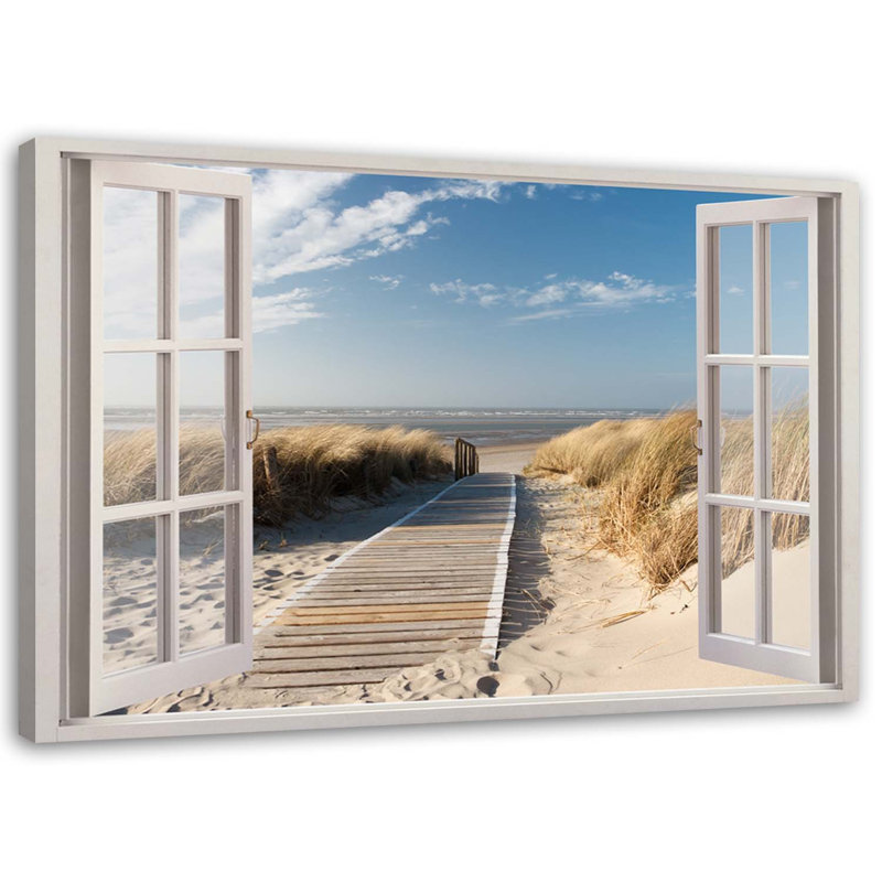 Window Pier On The Beach - Wrapped Canvas Print, 60cm H x 90cm W