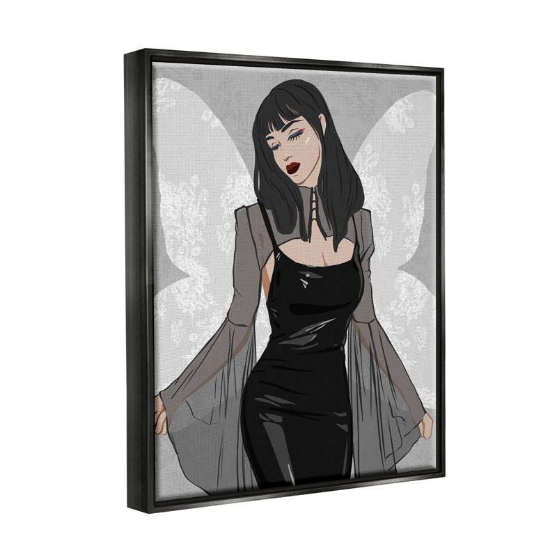 «Goth Fashion Girl Botanical Pattern» par Sally Swatland - impression, H 21 po x l 17 po x P 1,7 po