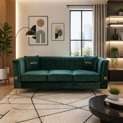 3-Seat Couch with Gold Accents for Living Room and Office Decor