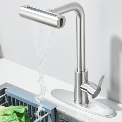 Brushed Nickel Kitchen Sink Faucet Pull Down Sprayer Single Handle Swivel Mixer