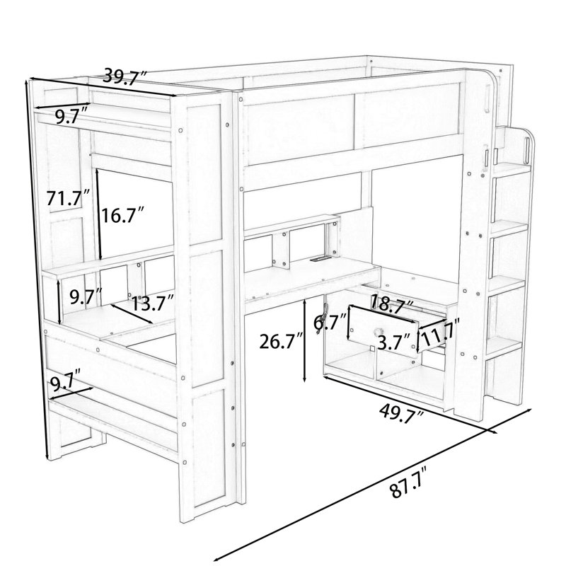 Lit mezzanine avec tiroirs Jermesha Kids, Simple