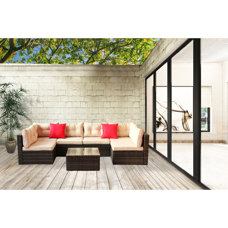 Ensemble de canapé de jardin modulaire en rotin et meubles de jardin 7 pièces