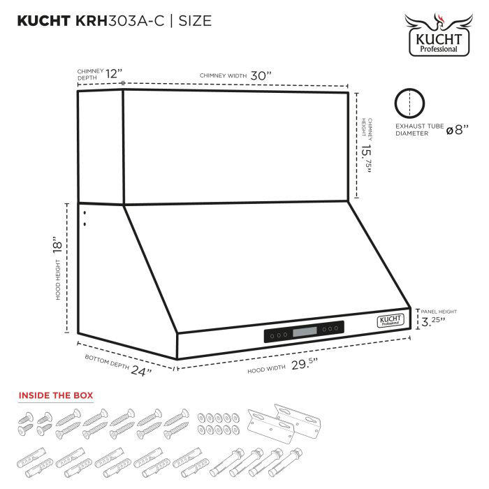 Kucht 36" W Wall Mounted Range Hood, 30"