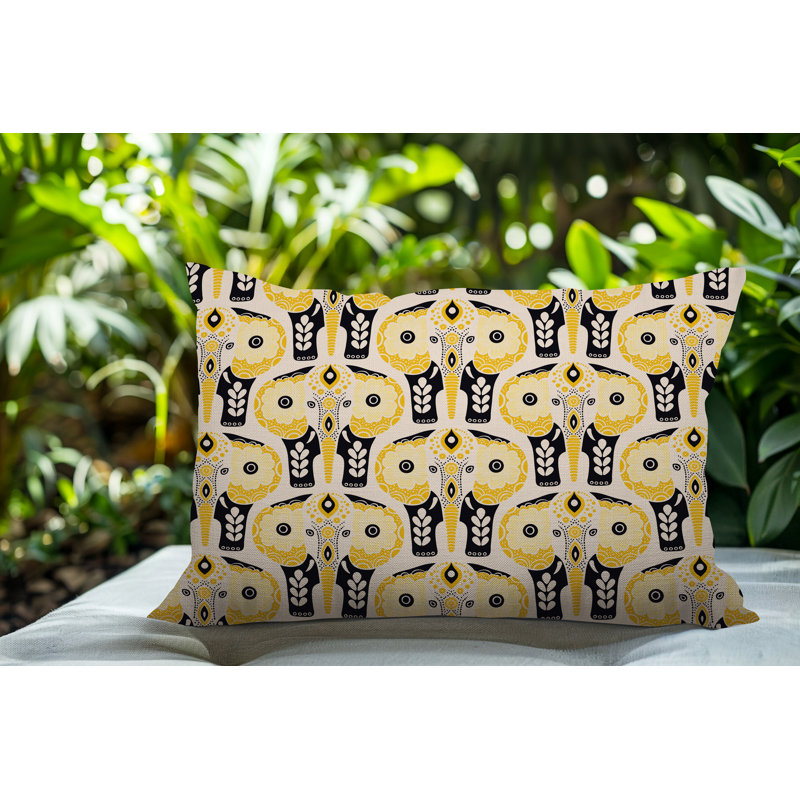 Coussin lombaire réversible intérieur / extérieur Hayes, Rectangulaire H 14 po x l 20 po, Jaune