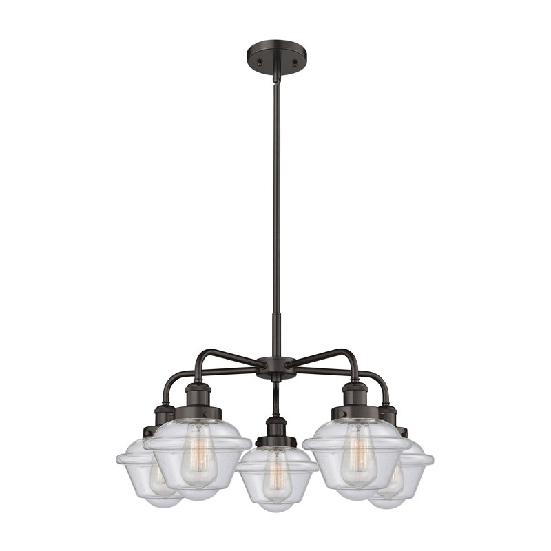 Grourke 5 - Light Glass Dimmable Chandelier, Seedy, Oil Rubbed Bronze