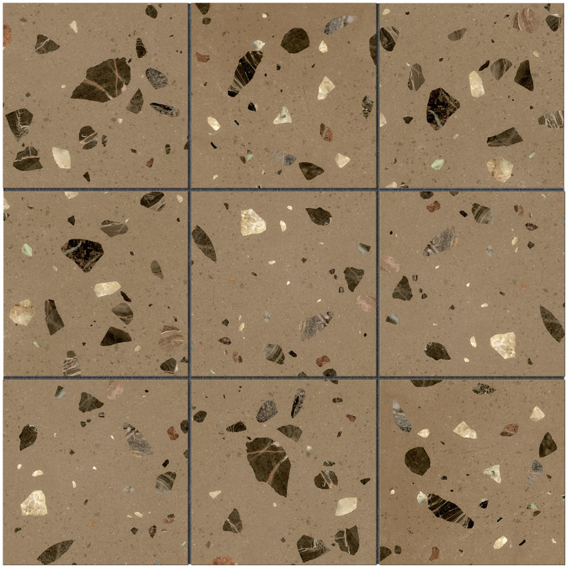 Carreau de sol en porcelaine matte 8,03 po x 8,03 po Terrazo, Brun / noir / beige