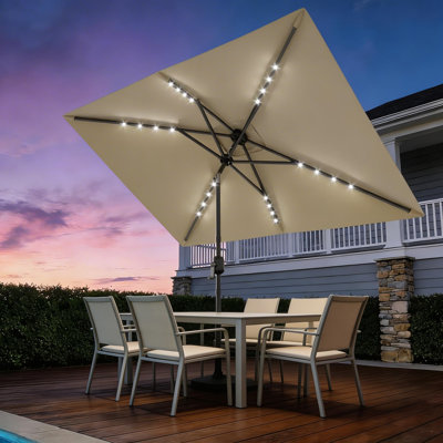 10 x 6.5 ft Solar Rectangular Patio Umbrella, with LED Lights