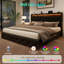 Upholstered Platform Bed with 4 Storage Drawers, Velvet Queen Size Bed with Storage Shelf Headboard&Charging Station&Led Lights, Black-2090414743-2090414742