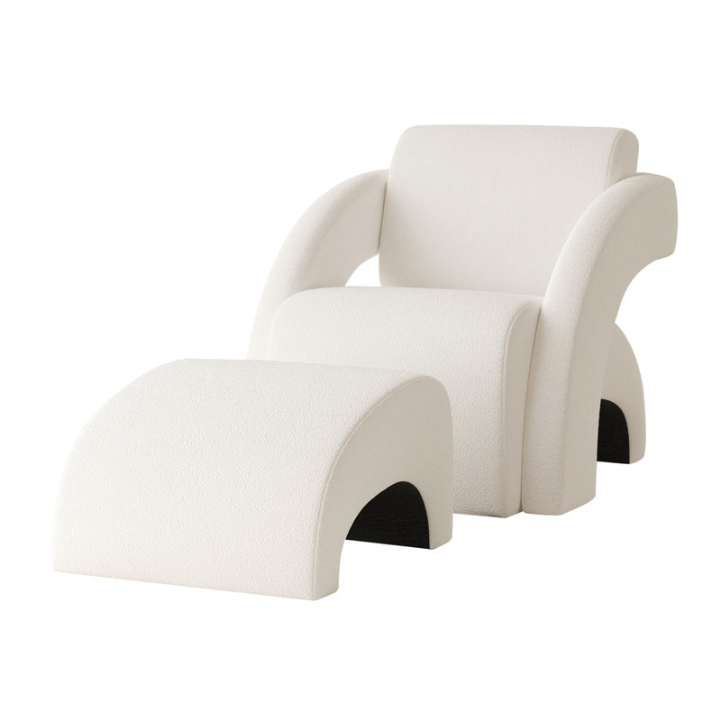Upholstered Armchair With Ottoman, Beige